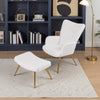 Modern Accent Chair with Footstool Set Upholstered Boucle Padded Seat Metal Legs