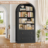 Arched Bookcase with Drawers Arch Display Cabinet Tall Bookshelf 79.5x36x177cm