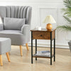2-Tier Industrial End Table Narrow Side Table Rustic Nightstand w Storage Drawer