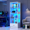 Display Cabinets with Glass Doors & RGB Lights,4 Tier Curio & Bookcase Storage