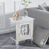 Mirrored Side End Table Coffee Table with Clock for Living Room Bedroom Cabinet
