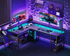 L Shaped Gaming Desk with LED Lights & Power Outlets, 168×120cm Reversible Corne