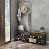 Shoe Bench Rack 2 Tier Metal Shelves Industrial Entryway Storage, Rustic Brown