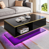 Modern LED Coffee Table, 100Cm High Gloss White Coffee Table, with 3 Drawers And
