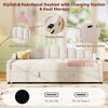 Daybed with Trundle Under Bed Guest 3ft Beige Upholstered Bed for Kids, Adults