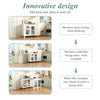 Rotating Extendable Dining Table Sideboard Storage Cabinet w/ Glass Doors, White