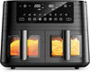 9L Dual Basket Air Fryer, XL Oil-Free Cooker, 9-in-1 Presets, Touchscreen