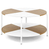 80cm Circle Tea Table Wooden Accent Table with Metal Frame