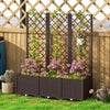 Outsunny Plastic Planter Box with Trellis, Vegetable Planter w/ Drain Plugs
