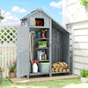 Garden Outdoor Wooden Tool Storage Shed With 3 Shelves, Firewood Rack, Grey