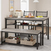 Dining Table Set for 4,Rectangular Table with Upholstered Chairs& Storage Benche