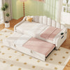 Daybed with Trundle Under Bed Guest 3ft Beige Upholstered Bed for Kids, Adults