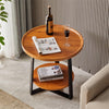 Round Coffee Table，2 Tier Side Table with Storage Shelf，Steel Frame Nightstand