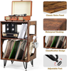 Ikkle Rustic Record Player Stand, End Table with Record Storage, Vinyl Record St