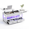 LED Lift Top Coffee Table With Drawers 4 in 1 White Convertible Centre Table