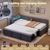 Daybed 3ft Sofa Bed w/ Trundle, RGB LED Lights & Charging Station, Velvet, Grey