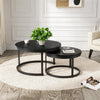 Nesting Coffee Tables Set of 2, Black Round Modern Side Tables with Metal Frame