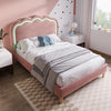 3FT Upholstered Bed Frame with LED Light Strip Stylish Single Bed For Teens Pink
