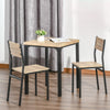 3 Pcs Compact Dining Table 2 Chairs Set Wooden Metal Legs, Light Wood Grain