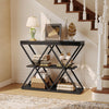 3-Tier Console Table with X-Shaped Metal Frame,Narrow Sofa Table with Shelves