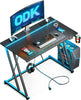 ODK Desk with LED Lights & Power Outlet Gaming Table with Cup Holder 80cm