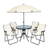 4 Seater Garden Dining Set with Parasol – Cream Folding Patio Table & Chairs Out