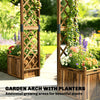Wooden Garden Arch with 2 Planter Boxes, Outdoor Rose Arch Trellis, Carbonised