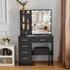 Dressing Table with LED Lights Mirror Stool Set Drawers Black Vanity Makeup Desk