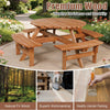 Garden Picnic Table Wooden Round Bench Set 8 Seater W/ Parasol Hole Outdoor