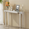 Elegant Glass Entryway Silver Console Table w/ Sturdy Square Mirrored Glass Legs