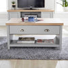 Grey Coffee Table Oak Effect Top 1 Drawer Storage Occasional Table Metal Handles
