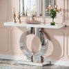 110CM Mirrored Console Table with O-Shaped Base, Modern Glass Sofa Table,Silver