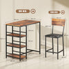 3 Piece Breakfast Bar Table and Stools Set with Storage Shelves, Rustic Brown