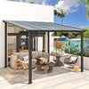 Aluminium Lean-To Gazebo, Wall-Mounted Hardtop Roof Pergola for Garden & Patio