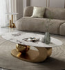 Modernique Avorio Oval Coffee Table with Sintere Stone Marble Effect Top, Metal
