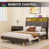 4FT6 DOUBLE BED FRAME WITH DIMMABLE RGB LIGHT UPHOLSTERED STORAGE HEADBOARD Pale