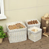 Set of 3 Wicker Log Basket with Liner and Rope Handles, Beige