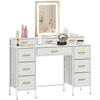 Dressing Table with LED Light and Mirror, Vanity Desk with 10 Drawers, White