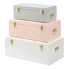 BTFY Metal Storage Trunks Set of 3 Grey White Blush Gold Hardware Chest