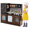 Wooden Play Kitchen Kids Pretend Play Toy w/Microwave Ice Make-Brown