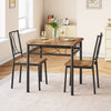 Brown 3 Pcs Dining Table Set for 2 with Cushioned Chair,Square Kitchen Table Set