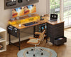 L Shaped Gaming Desk with LED Lights & Power Outlets 140x80cm Corner