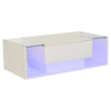 High Gloss White Coffee Table with LED & Drawer, Tempered Glass Top Centre Table