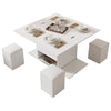 LIFT UP TOP WOODEN COFFEE TABLE WITH STORAGE, CONVERTIBLE DINING TABLE & CHAIRS