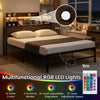Double Size Metal Platform Bed with Storage Shelves