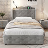 3ft Single Bed Upholstered Storage Bed Frame With Headboard, Lamp and 4 Drawers