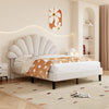 Double Bed 135x190 cm Velvet Upholstered Platform Bed Frame with Headboard Beige