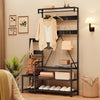 Coat Rack Shoe Bench with Storage Cubbies, Hooks & Top Shelf，Entryway Organizer
