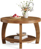 31.5'' Solid Wood Round Coffee Table, 2-Tier Wooden Center Table for Living Room