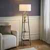 Modern Grey 3 Tier Floor Lamp with Shelves & White Shade | 156cm Wood Light
